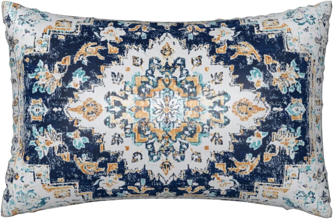 Imitation Silk Pillowcase for Hair and Skin Boho Dark Blue Ethnic Carpet 1 Pack Satin Queen Pillowcase with Hidden Zipper Cooling Pillow…