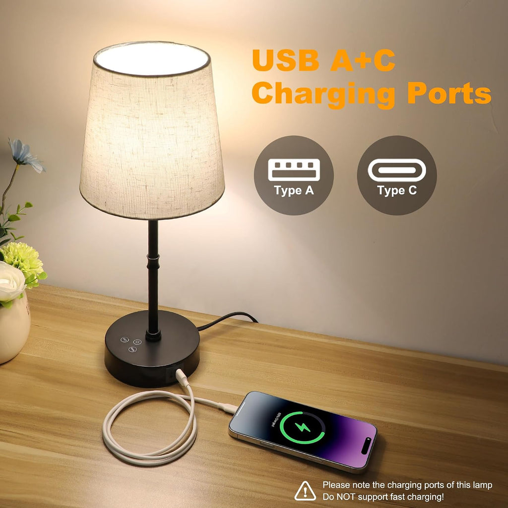 Ascher Bedside Table Lamp Set of 2, RGB Color Changing, 3 Color Temperatures, Dimmable Nightstand Lamp with USB C+A Ports, Touch Desk…