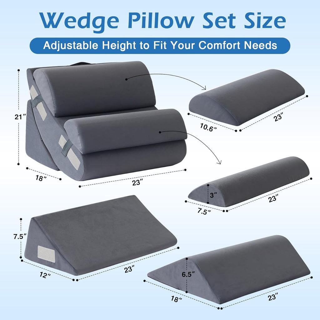 Ahpmeoa 6PCS Orthopedic Bed Wedge Pillow Set for Sitting up in Bed, Memory Foam Post Surgery Pillow for Back, Back Support Pillow for Acid…
