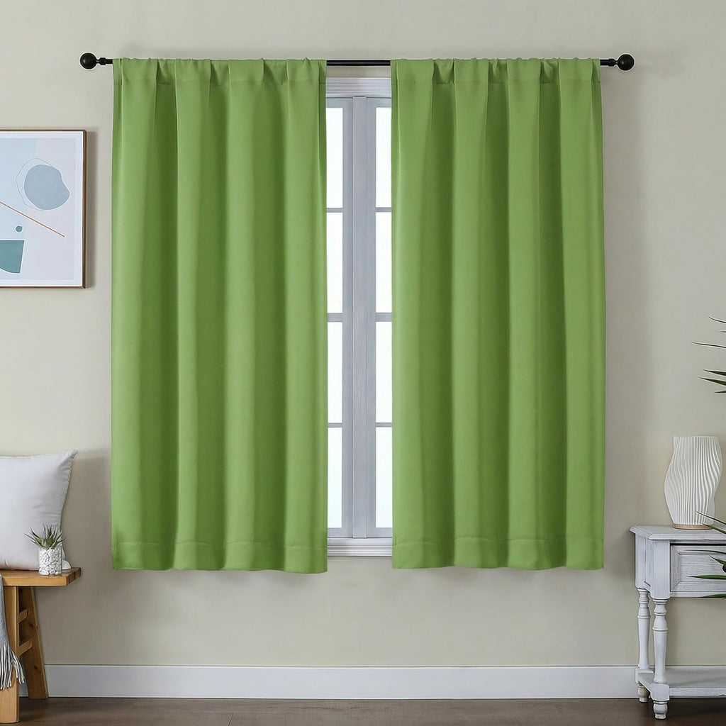Simplebrand Ava Lime Short Blackout Curtains for Bedroom 54 Inches Long 2 Panels Set, Solid Thermal Insulated, Energy Saving Window Treatme…