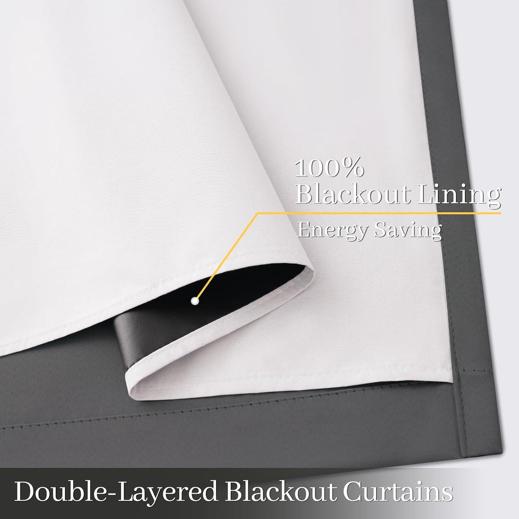 Yakamok 100% Blackout Curtain Panels 84 inches Cold and Light Blocking Drapes for Nursery, 2 Thick Layers Thermal Insulated Draperies (2 Pi…