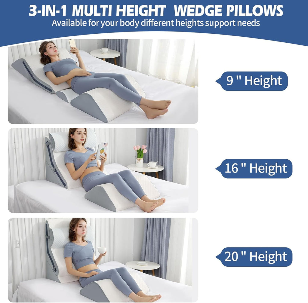 Simpledad 4Pcs Orthopedic Bed Wedge Pillow Set with 4Pcs Replacement Pillowcase, Incline Wedge Pillow for Back /Sleeping/Snoring/Post Surge…
