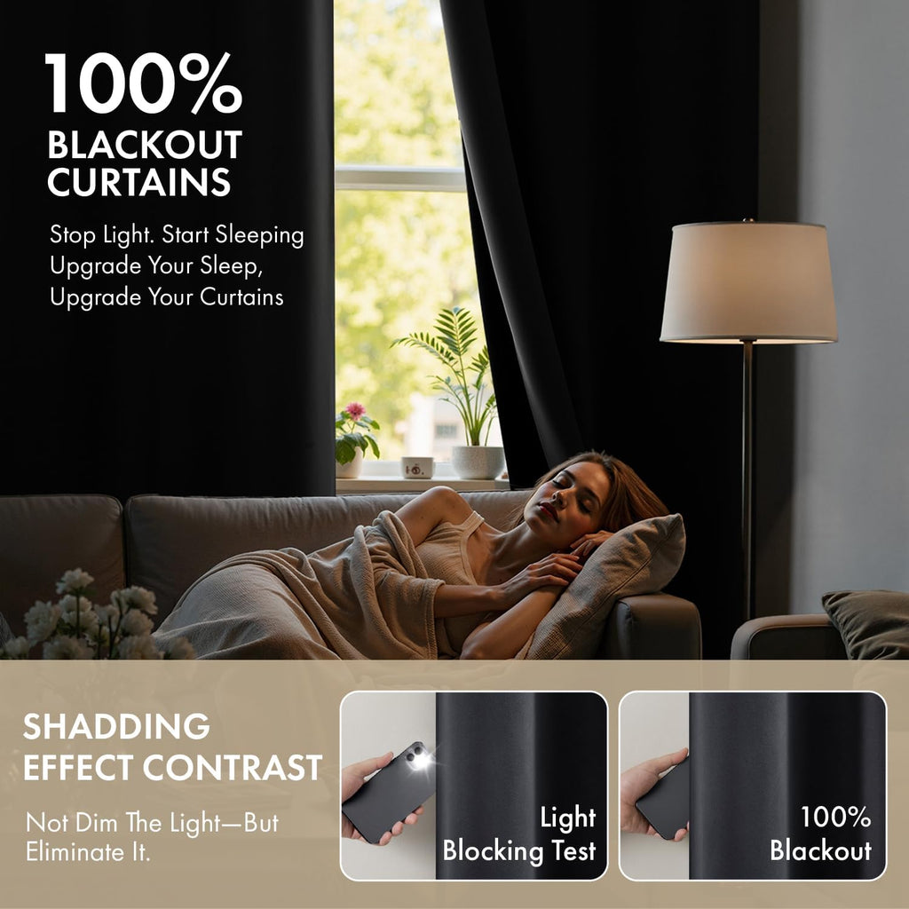 Miulee Grey 100% Blackout Curtains for Bedroom 45 Inch Length, 2 Thick Layers Thermal Insulated Short Window Curtains with Black Liner, Noi…