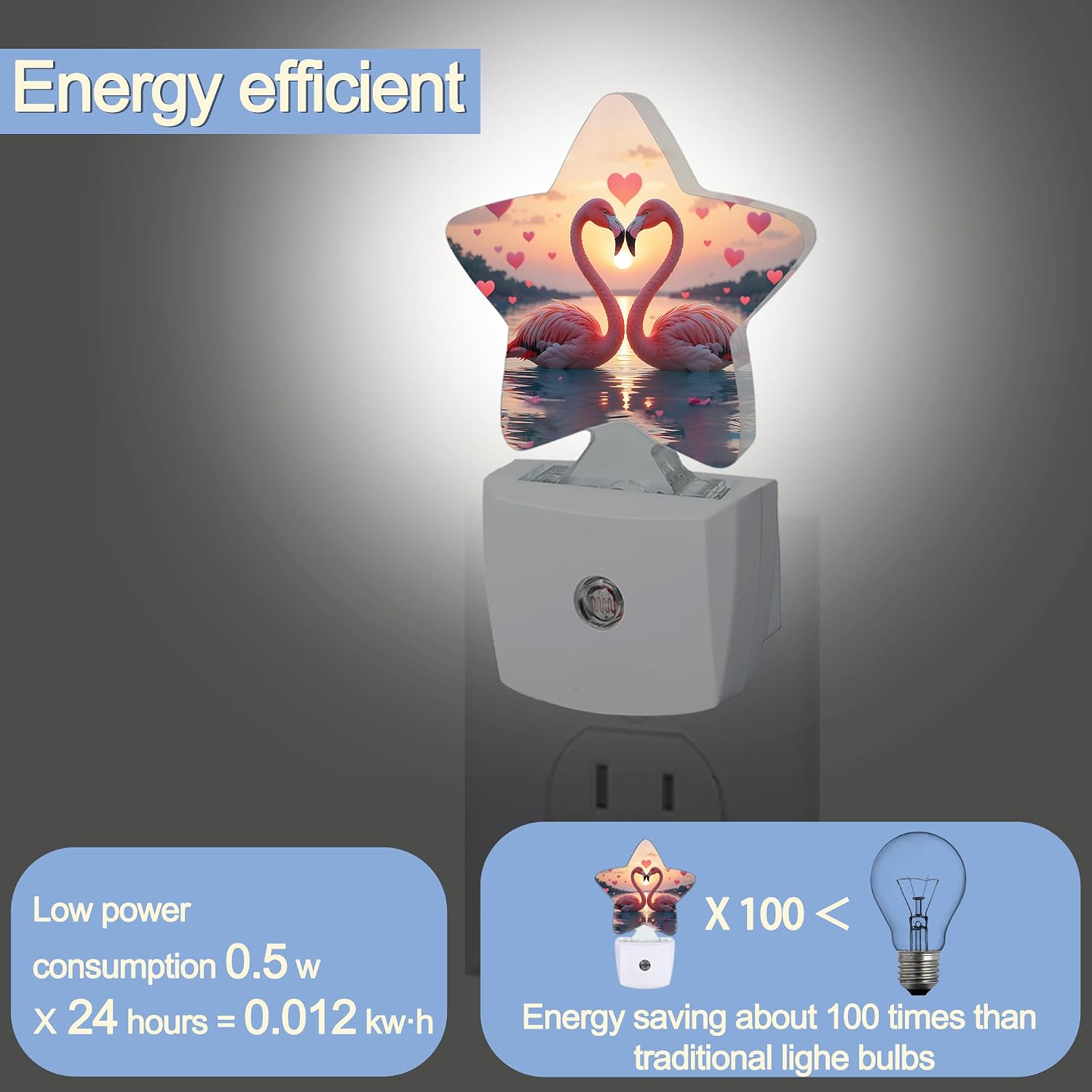 Snowmolle Beach Flamingos Night Lights Plug Into Wall, Romantic Love Heart Star Night Light for Kids, Nightlight with Dusk to Dawn Smart Sens…