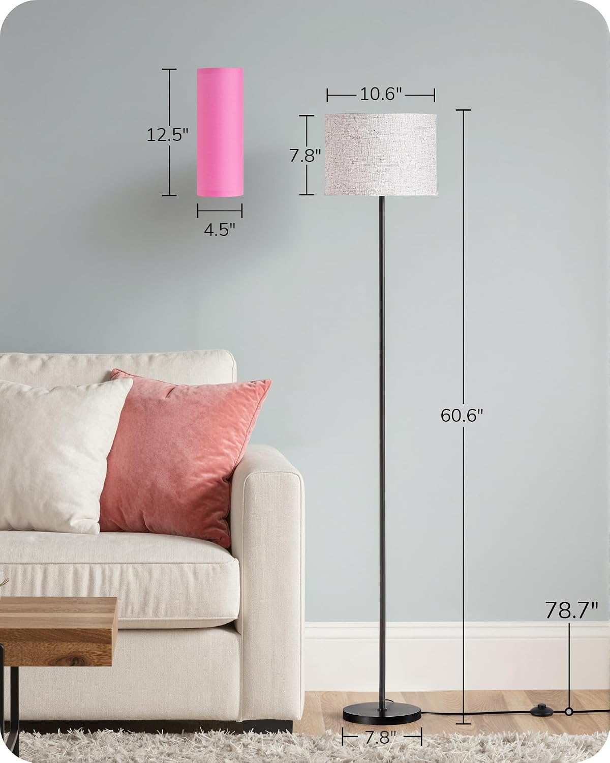EDISHINE Modern Floor Lamps for Living Room, 63.7" Colorful Floor Lamp with Two Shades, Remote Control Foot Switch, 2700-6000K Dimmable…