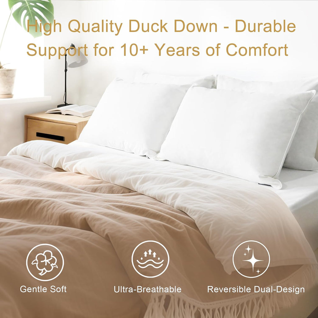 Down Pillows Queen Size Set of 2, 750 Fill Power Hotel Quality Bed Pillows for Sleeping, Medium Firm for Side Back Stomach Sleepers…