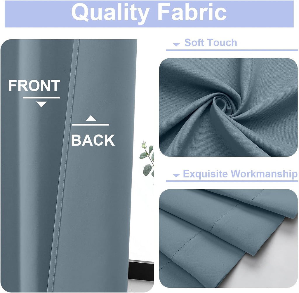 Simplebrand Ava Stone Blue Blackout Curtains for Bedroom 84 Inch Length 2 Panels Set, Solid Thermal Insulated Privacy Living Room Window Tr…