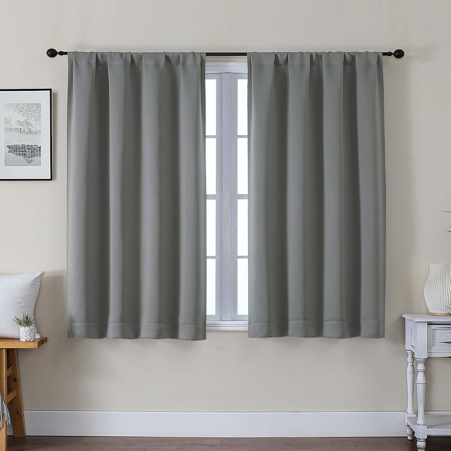 Gwine Blackout Curtains for Bedroom 45 Inch Length, Thermal Insulated Room Darkening Short Curtains, Rod Pocket Drapes for Bathroom…