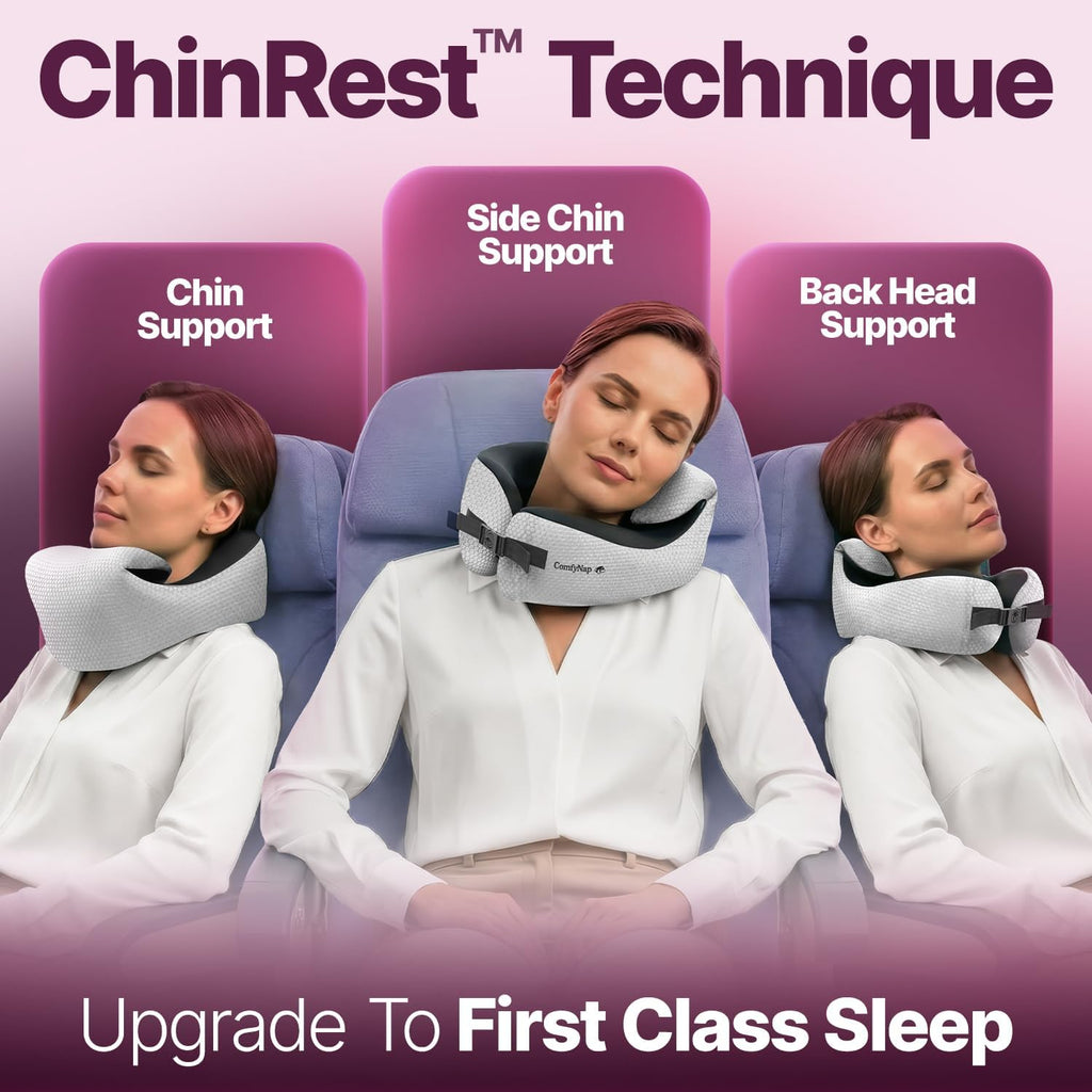 ComfyNap® Versatile Travel Neck Pillow for Airplane [Patented], 9 Positions in 3 Techniques, Plane Pillow with Pure Memory Foam, Travel…