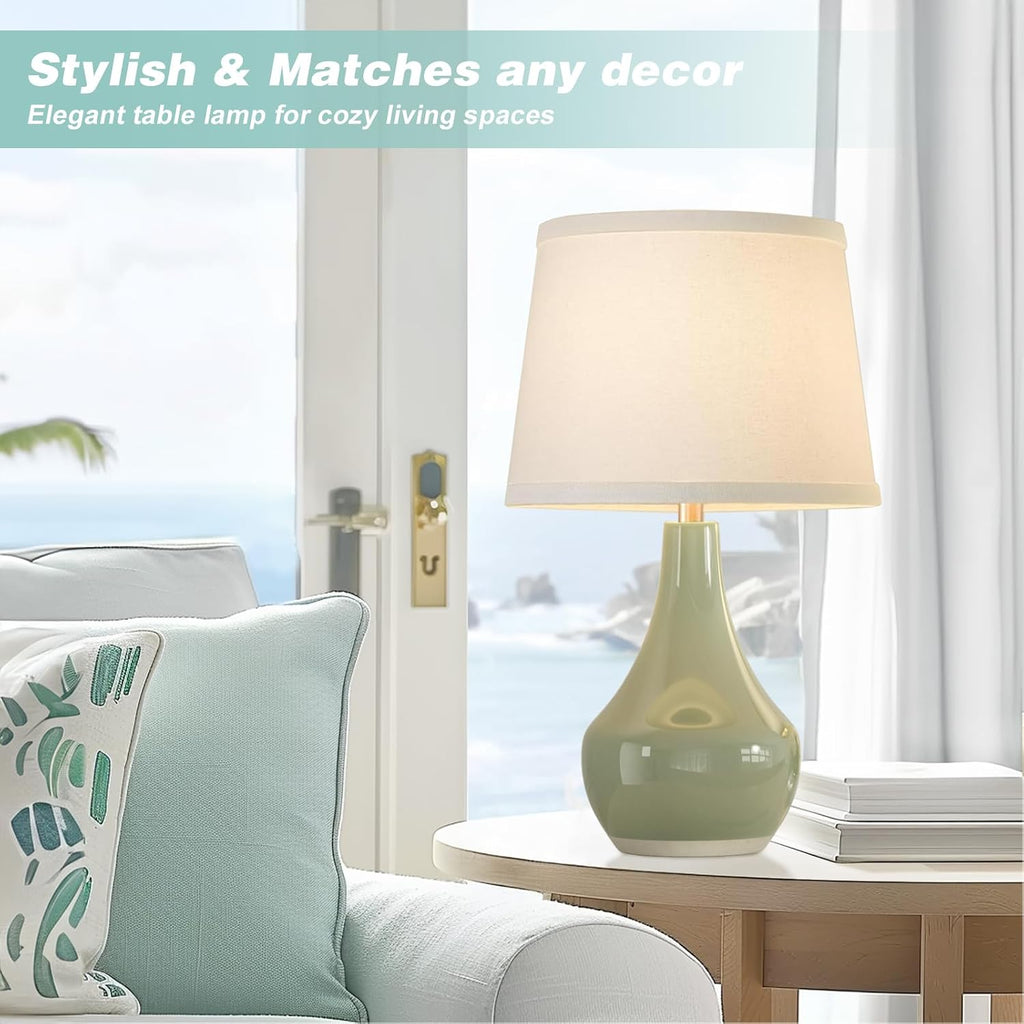 Seealle Modern Green Table Lamps Set of 2 - Bedside Lamps for Night Stands, 19.4" Bedroom Lamps for Living Room Sage Green Lamps with…