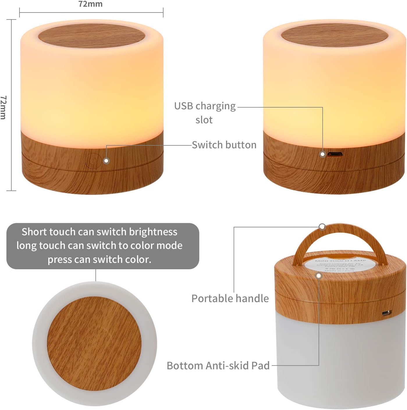 Dimmable Baby Night Light: Eye-Caring Soft Warm White LED Touch Lamp | USB Rechargeable Portable Bedside for Nursery Kids Room Bedroom…