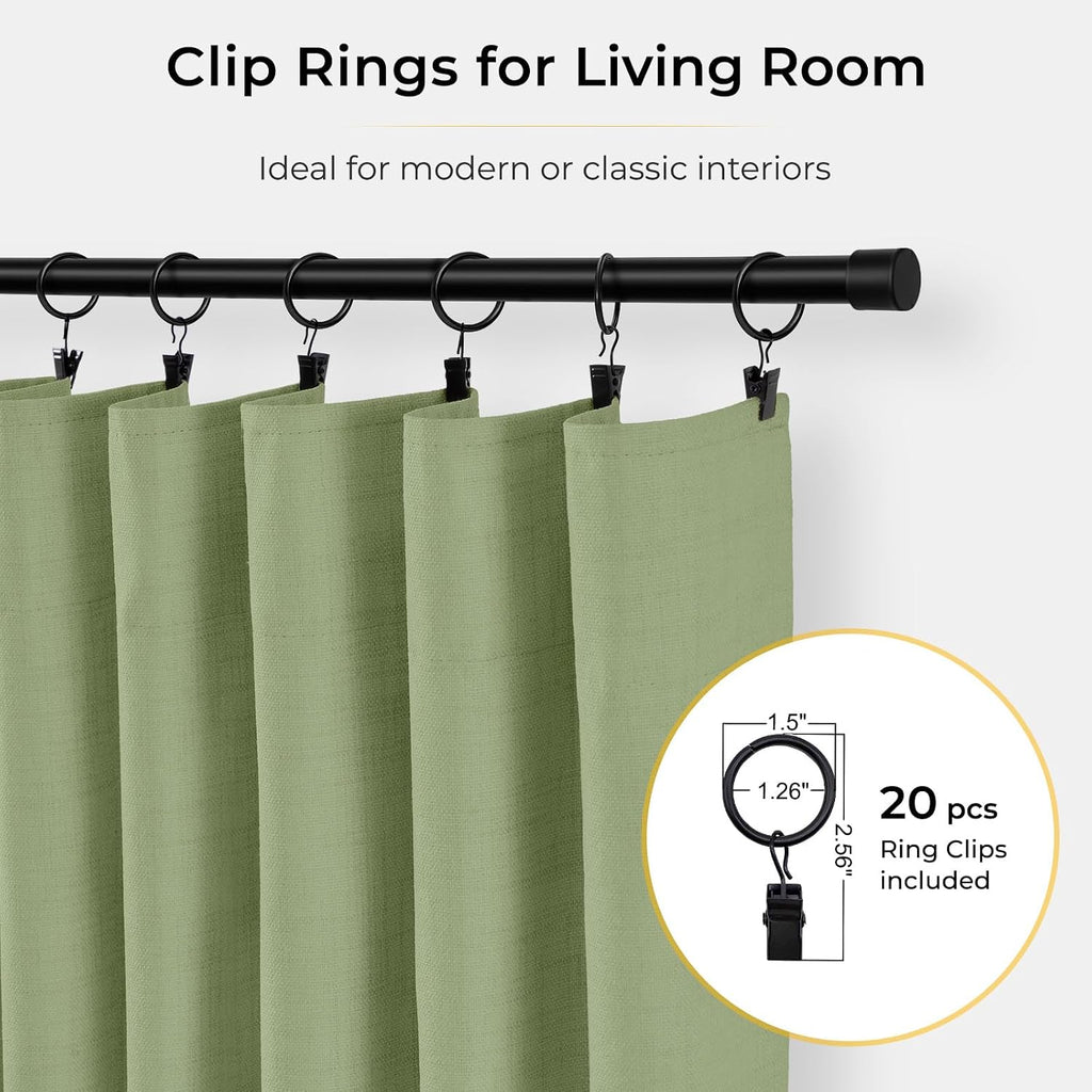 INOVADAY 100% Blackout Curtains for Bedroom, Black Out Curtains 84 Inch Long, Clip Rings Linen Blackout Drapes, Thermal Insulated Room…