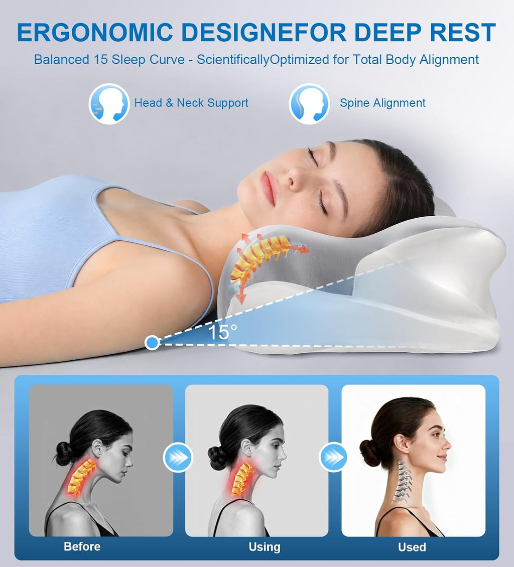 FancyHomeFancyLife Neck Cervical Pillow, Side Sleeper Pillow for Neck Pain, Support Ergonomic Contour Silky Smooth Luxury Memory Foam Pillo…
