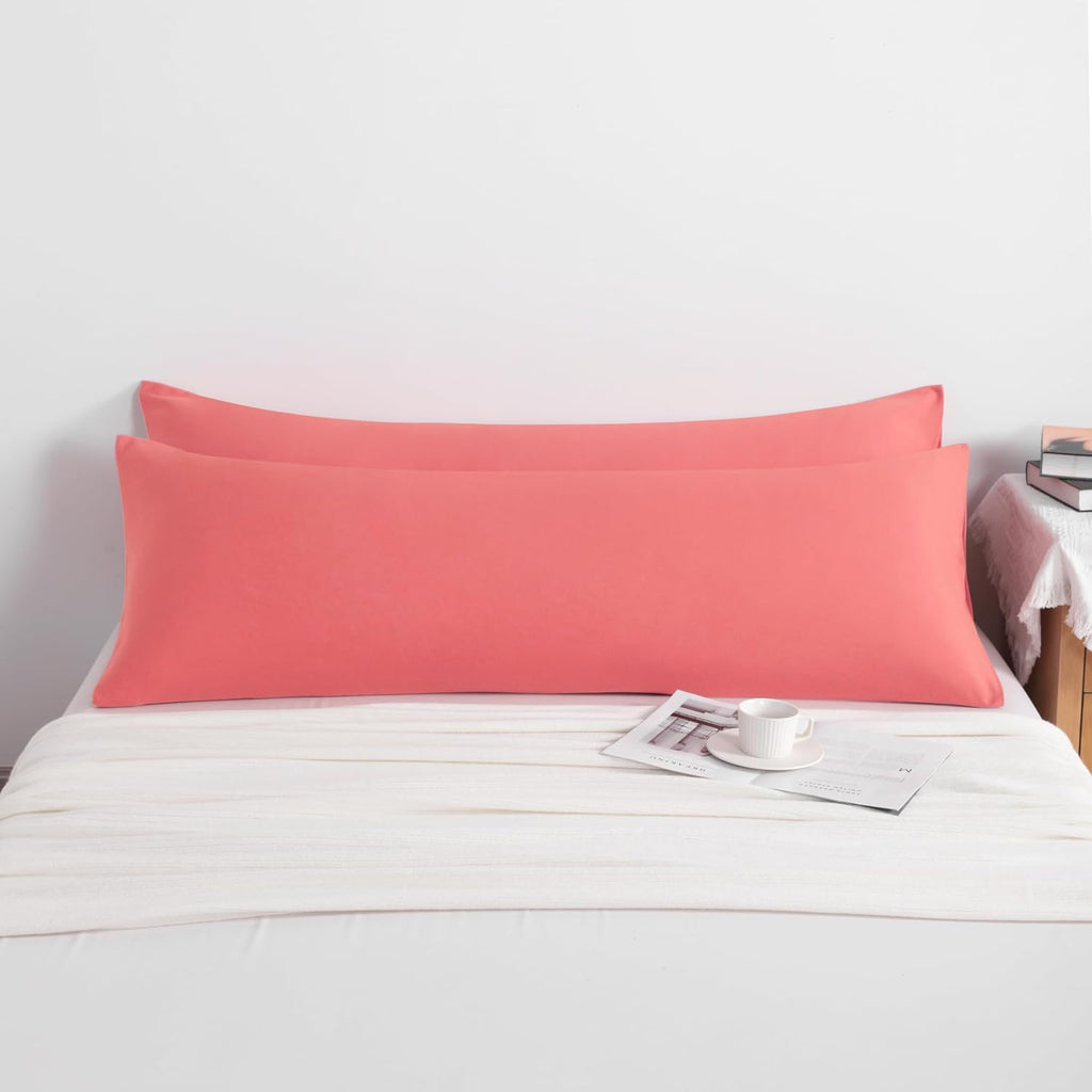 Ntbay 2 Pack Body Pillowcases, Coral Pink, Microfiber, 20x54 Inches, Soft, Wrinkle, Fade Resistant, Envelope Closure 2 Pack Pink
