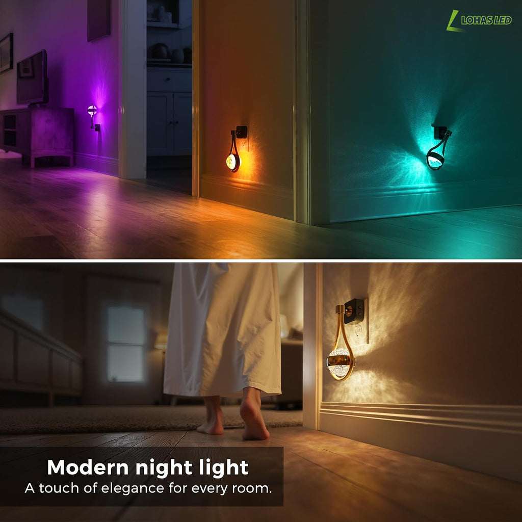 L LOHAS LED Night Lights Plug Into Wall: 2 Pack Star Projector RGB Night Light with 10 Color Change, Dusk to Dawn Sensor, 330°Rotating…