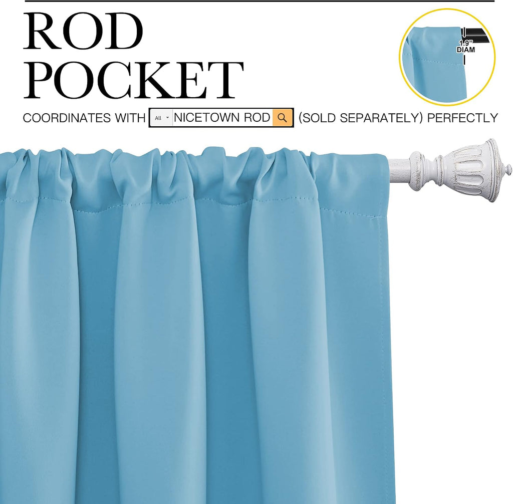 NICETOWN Kitchen Window Blackout Curtain Panels - Energy Saving Window Covering Thermal Insulated Rod Pocket Drapes for Basement(Teal…