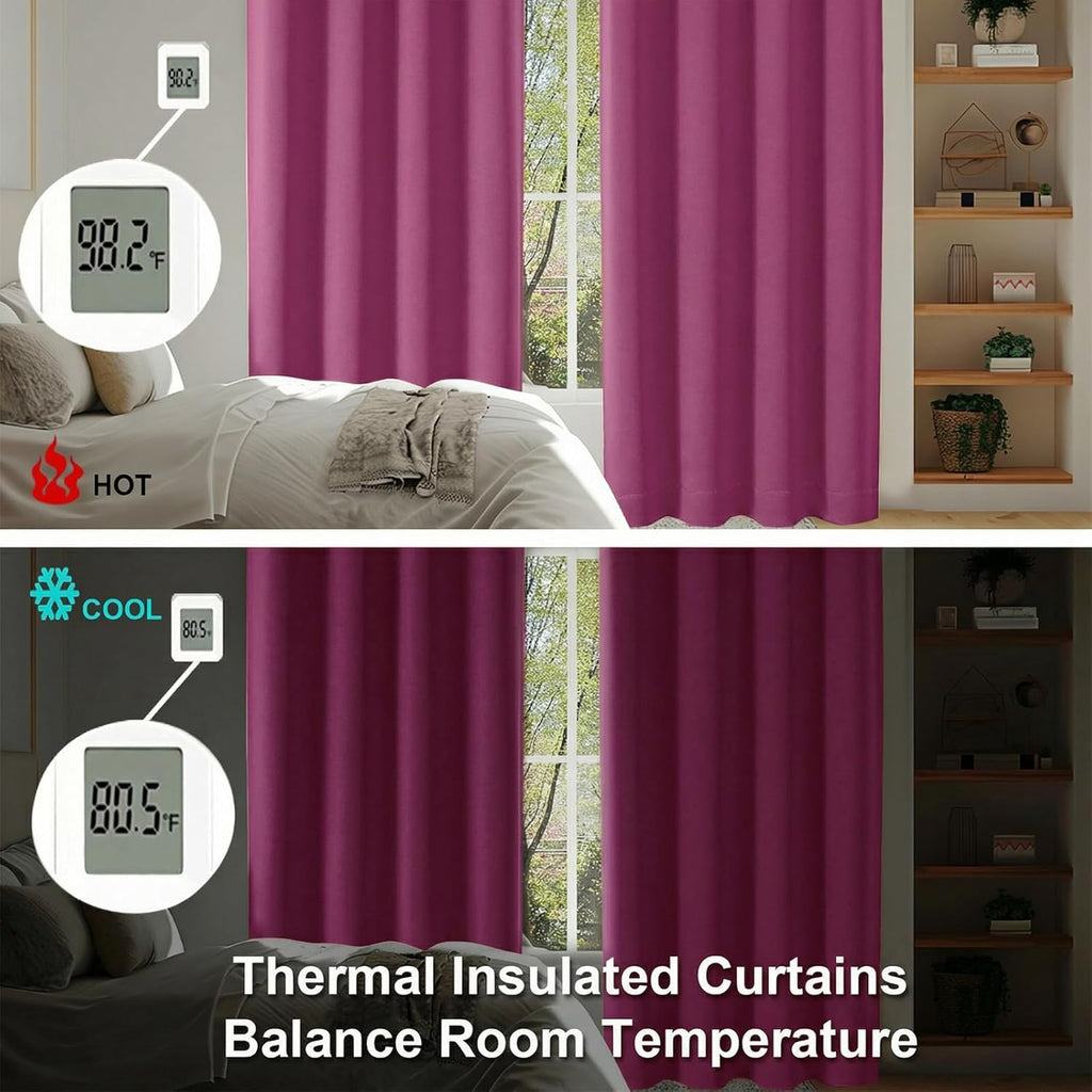Simplebrand Ava Hot Pink Blackout Curtains for Bedroom 72 Inch Length 2 Panels Set, Privacy Thermal Insulated Rod Pocket Door Window Curtai…
