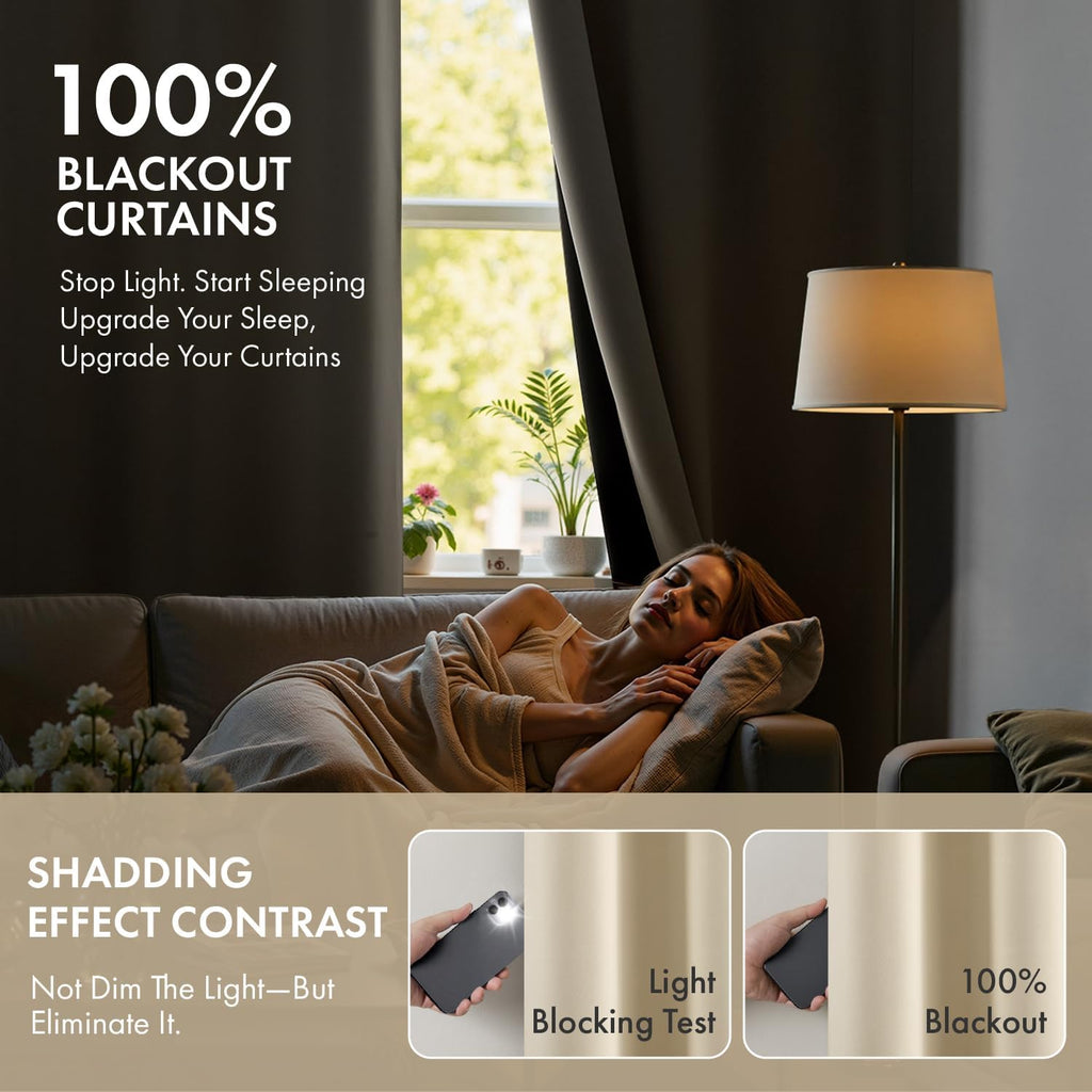 Miulee Cream Beige 100% Blackout Curtains for Bedroom 96 Inch Long, 2 Layers Thermal Insulated Black Out Window Curtains with Black Liner,…