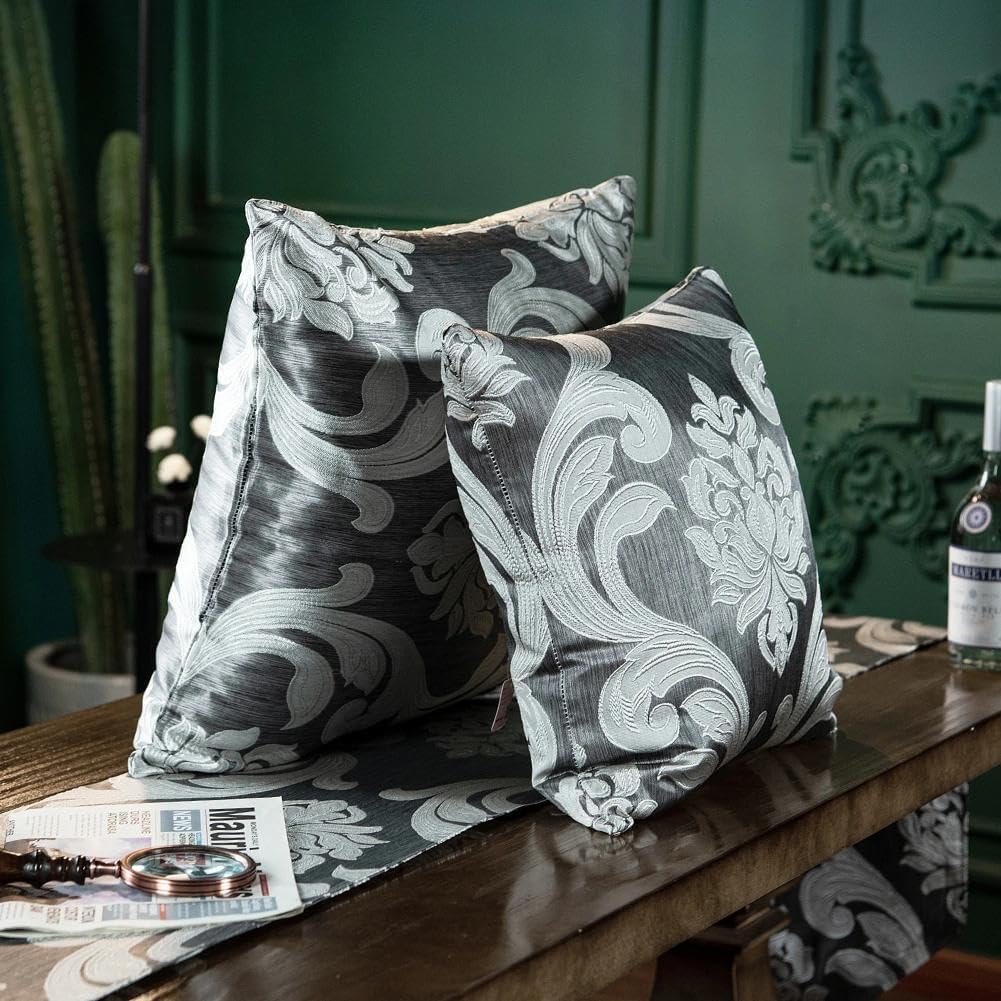 Napearl Throw Pillow Covers-Set of 2 with Silver Grey White Damask Jacquard Patterns Decorative Pillowcase for Couch, Sofa, Bed, Attractive…