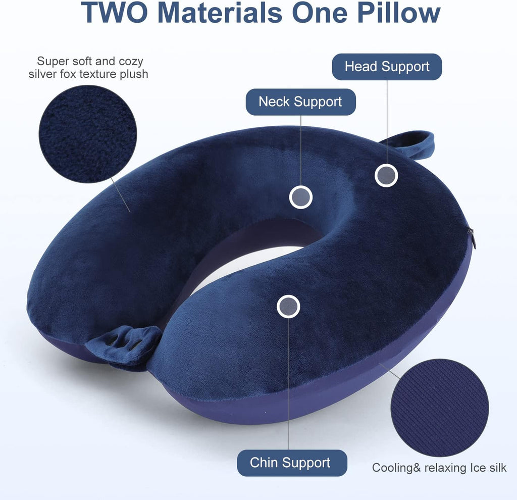 TALLGO Travel Pillow, Best Memory Foam Neck Pillow Head Support Soft Pillow for Sleeping Rest, Airplane Car & Home Use (Dark blue1)