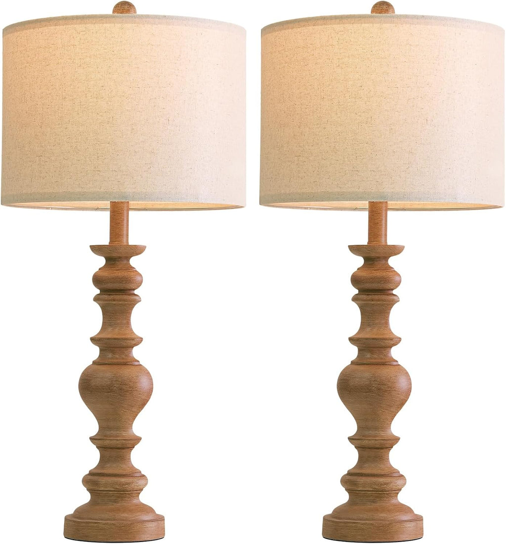 BOBOMOMO 27" Light Brown Table Lamps Set of 2, Large Farmhouse Resin Lamps with Linen Shades, Rustic Vintage Lamps for Living Room…