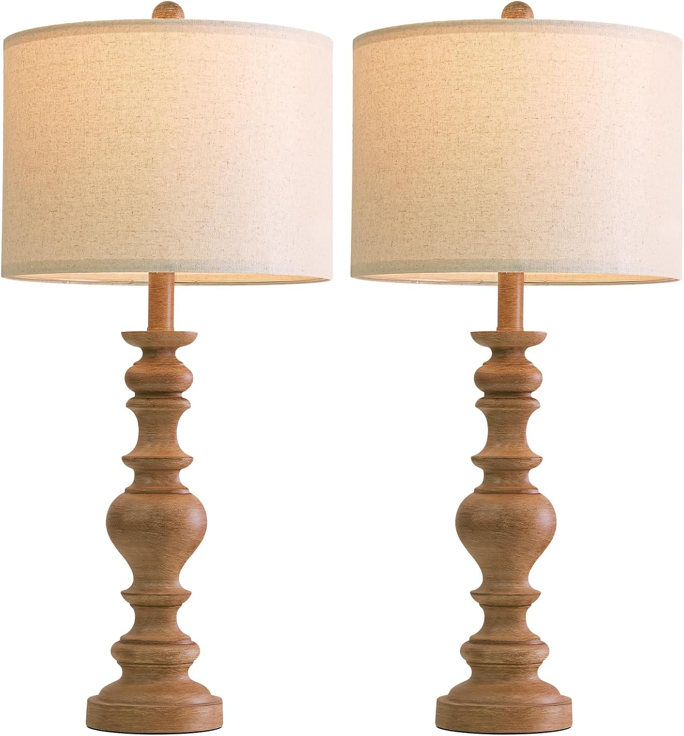 BOBOMOMO 27" Light Brown Table Lamps Set of 2, Large Farmhouse Resin Lamps with Linen Shades, Rustic Vintage Lamps for Living Room…