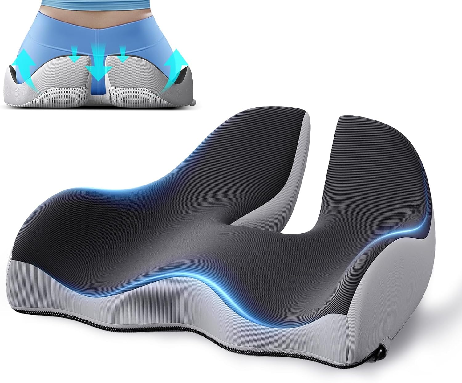 Benazcap X Large Memory Seat Cushion for Office Chair Ergonomic Cushions Butt Pillow for Pressure Relief Sciatica & Memory Foam for Long Si…