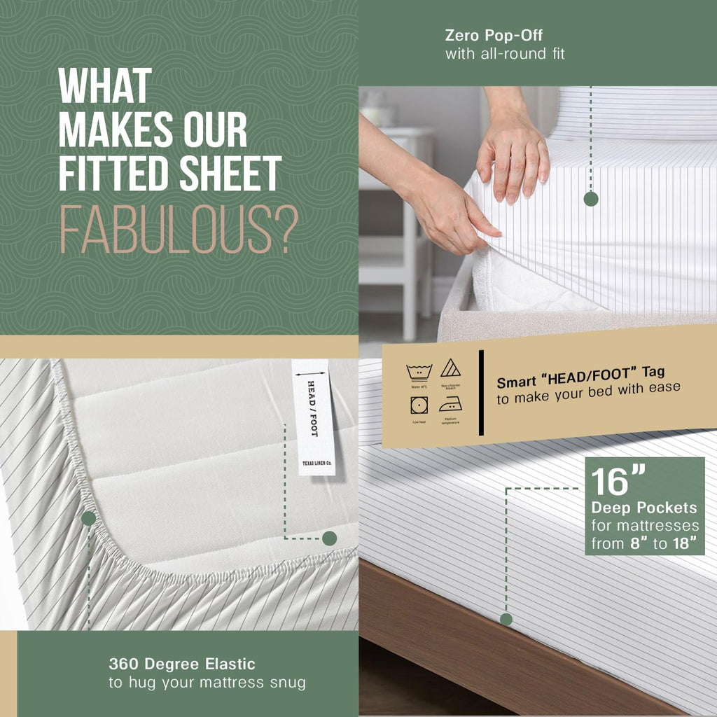 TEXAS LINEN CO. 100% Organic Cotton Percale Sheets King Size - 4 PC Organic Cotton King Size Percale Printed Sheet Sets, Soft, Crisp…