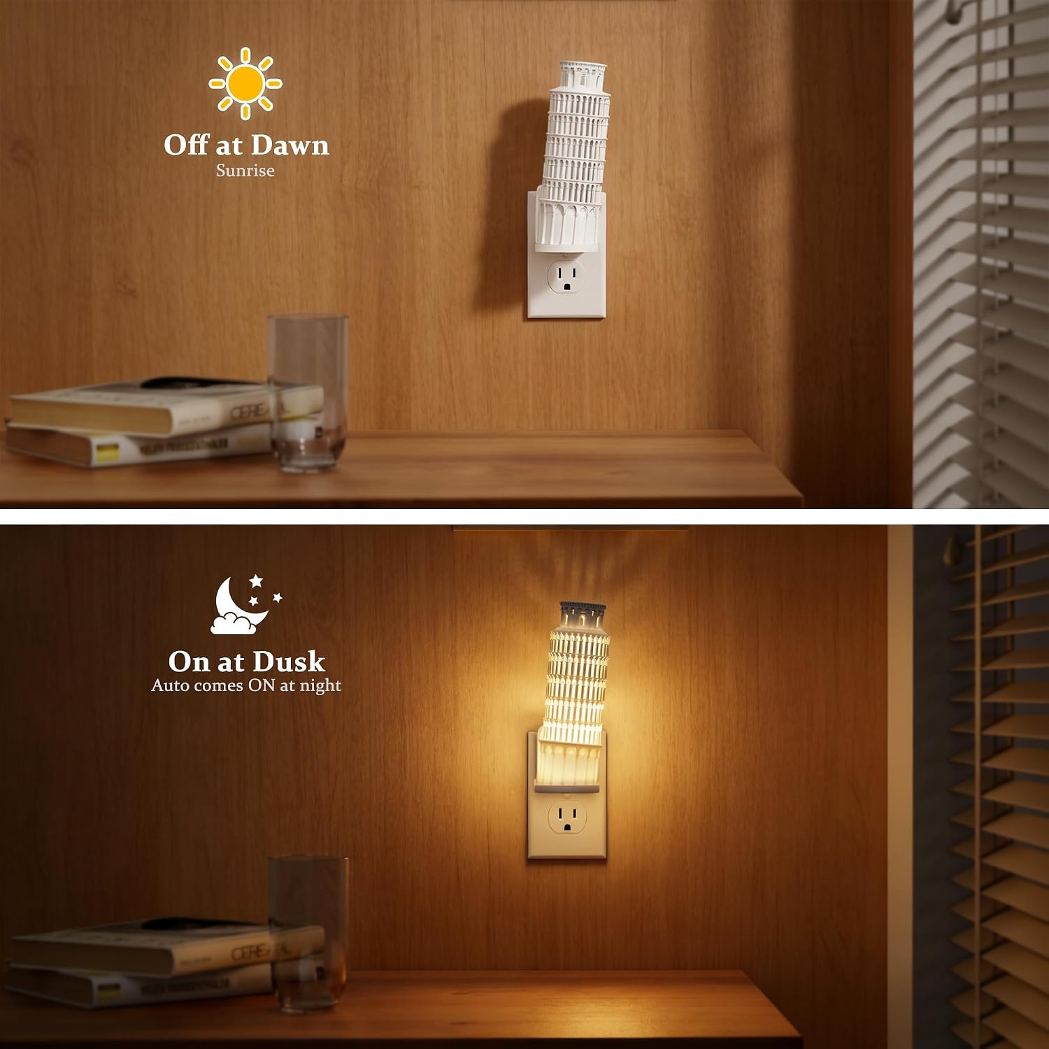 JandCase Night Lights Plug into Wall,3D Printed Leaning Tower of Pisa Night Light,3000K Plug in Nightlight with Dusk to Dawn…