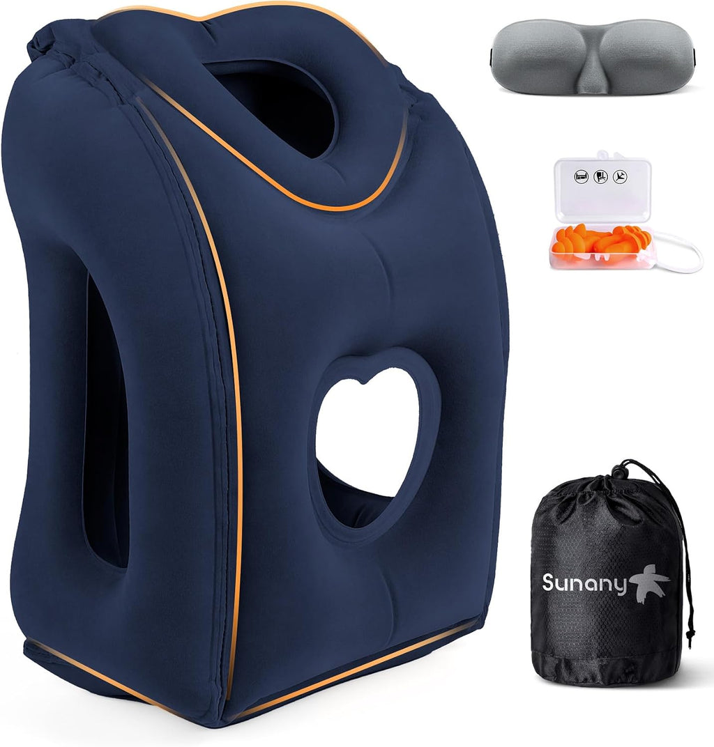 Sunany Travel Pillow, Upgraded Plane Pillow for Long Flights, Inflatable Neck Pillow Used for Airplanes, Cars, Buses, Trains, Office Napping…