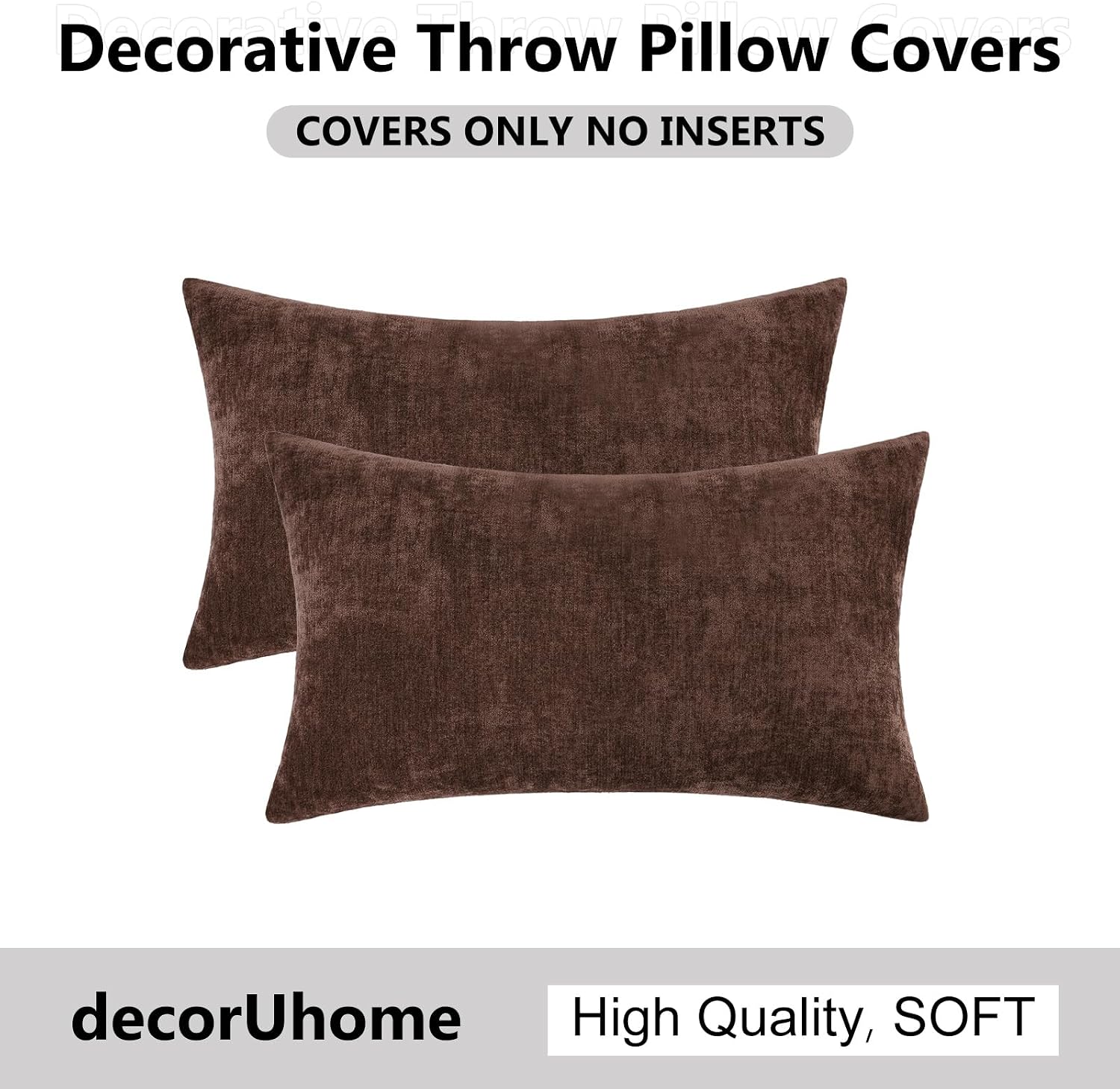 decorUhome Chenille Reddish Brown Throw Pillow Covers 12x20 Inch Set of 2, Decorative Soft Couch Pillow Covers Solid Dyed Accent Farmhouse…