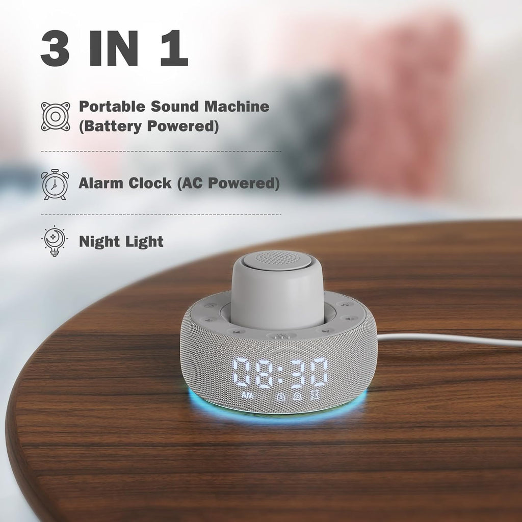 White Noise Machine with Smart Alarm Clock, 25 Soothing Sounds, Portable Sleep Sound Machine Aid for Baby, Kids, Adults, Office, Dimmable…