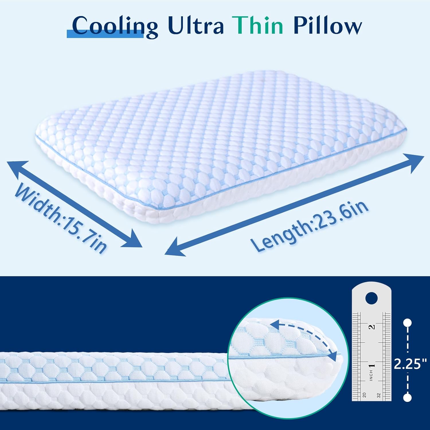Iwacool Stomach Sleeping Pillow for Stomach & Back Sleepers, Cooling Gel Thin Memory Foam Pillows for Back Shoulder Neck - Low Profile Ultra…