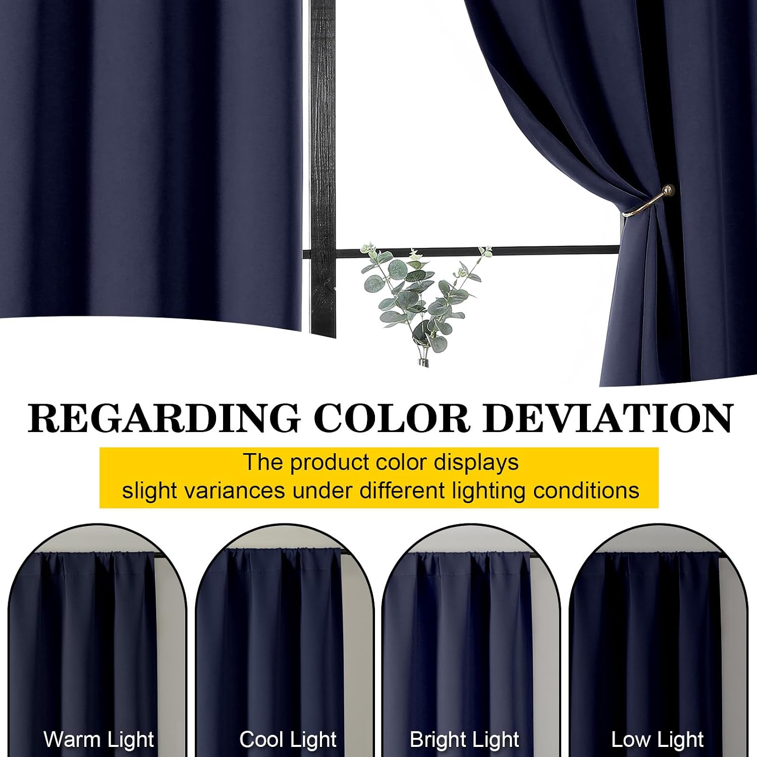 WelvetBLK Navy Blue Room Darkening Curtains for Bedroom Living Room 45 Inch Length 2 Panels Set, Soft Solid Thermal Insulated Rod Pocket Sh…