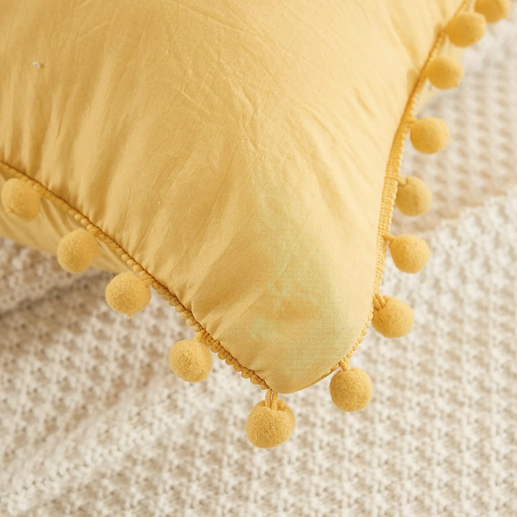 Moveover Yellow Body Pillow Cover Boho Body Pillow Cover Ginger Yellow Pom Poms Fringe Design Body Pillowcases 20x54 Inches Decorative Long…