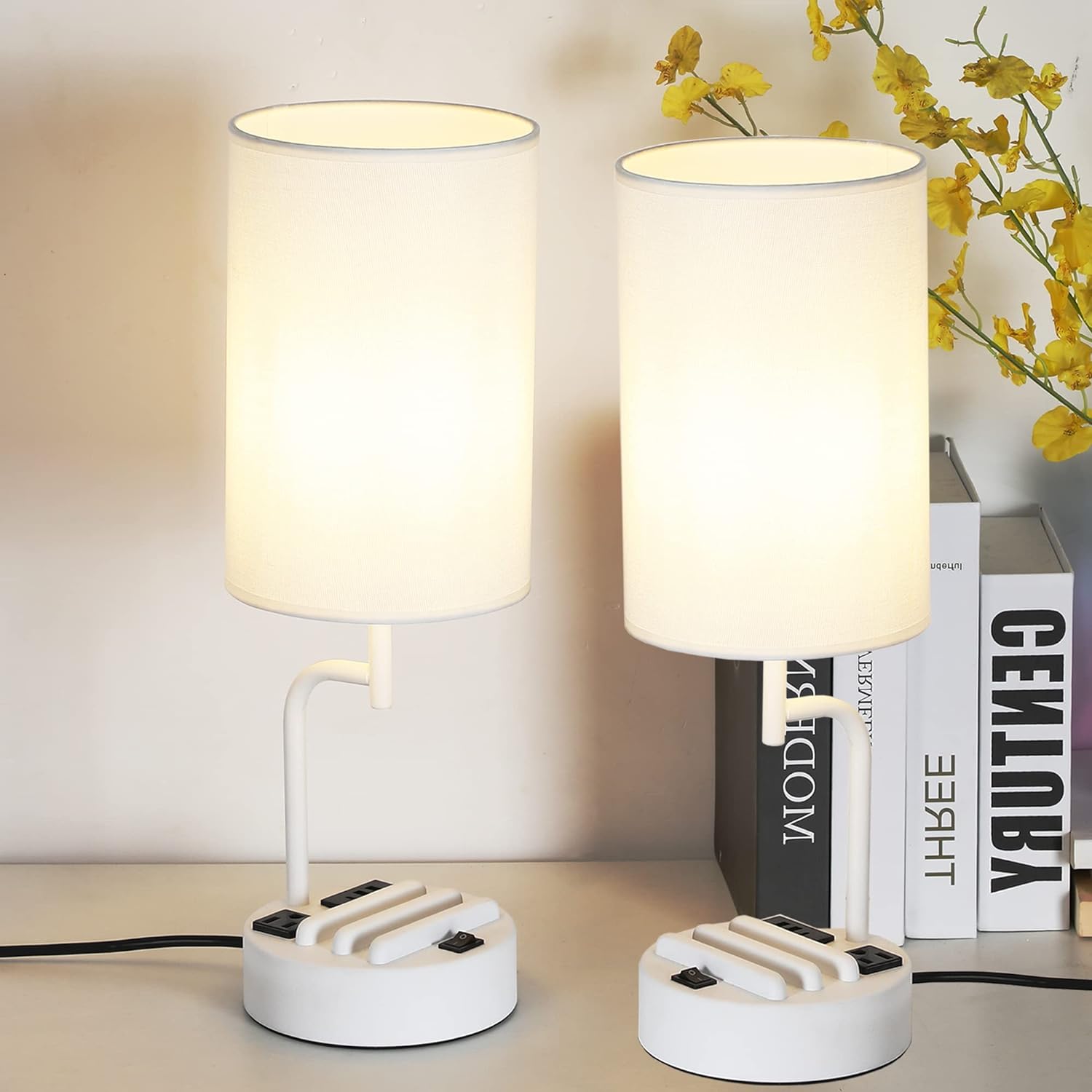 Dreamholder Table Lamp with 3 USB Charging Ports, Modern Desk Lamp with AC Outlet and Phone Stands, Perfect Bedside Lamp for Bedroom…