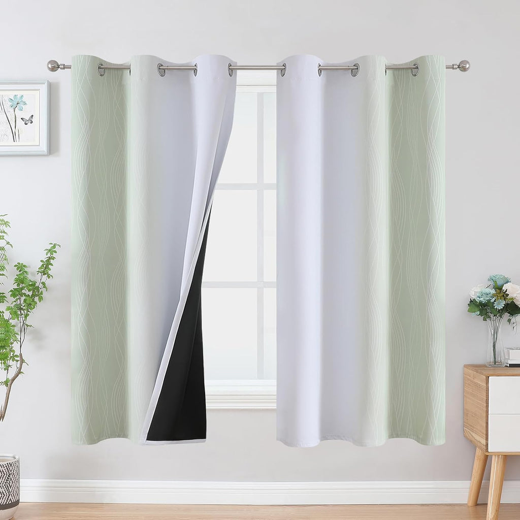 Estelartextiler Estelar Textiler Sage and Greyish White Blackout Curtains & Drapes for Bedroom, Thermal Insulated Ombre Blackout Drapes, Ro…