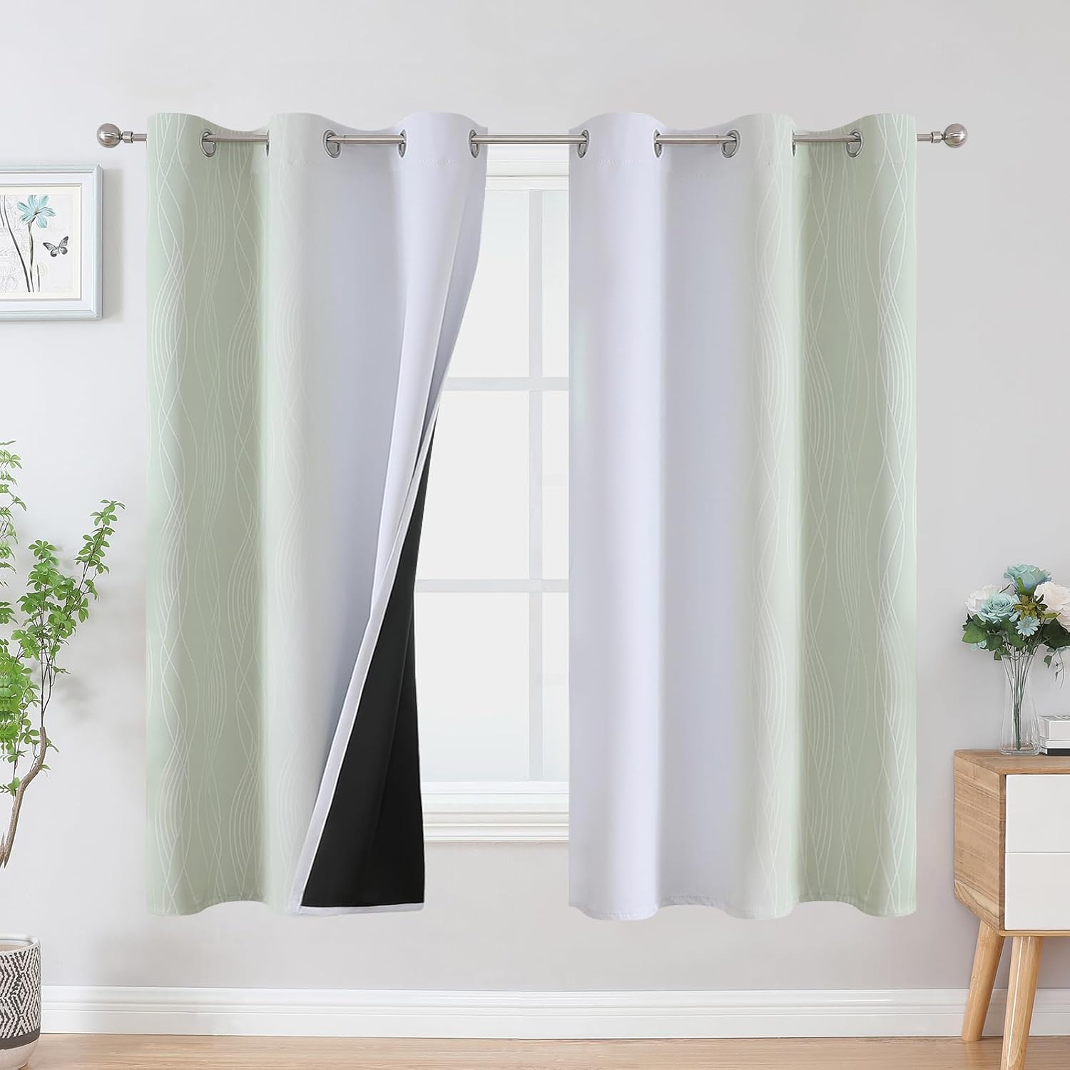 Estelartextiler Estelar Textiler Sage and Greyish White Blackout Curtains & Drapes for Bedroom, Thermal Insulated Ombre Blackout Drapes, Ro…