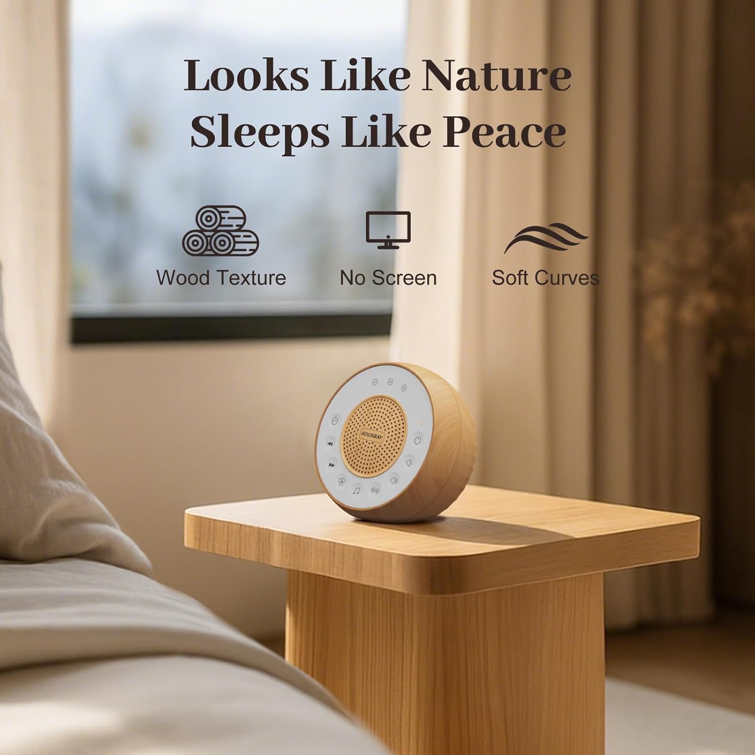 Housbay White Noise Sound Machine for Sleeping, 31 Soothing Sounds, Small Sleep Machine for Adults, Wood Grain Design for Bedroom & Noise…