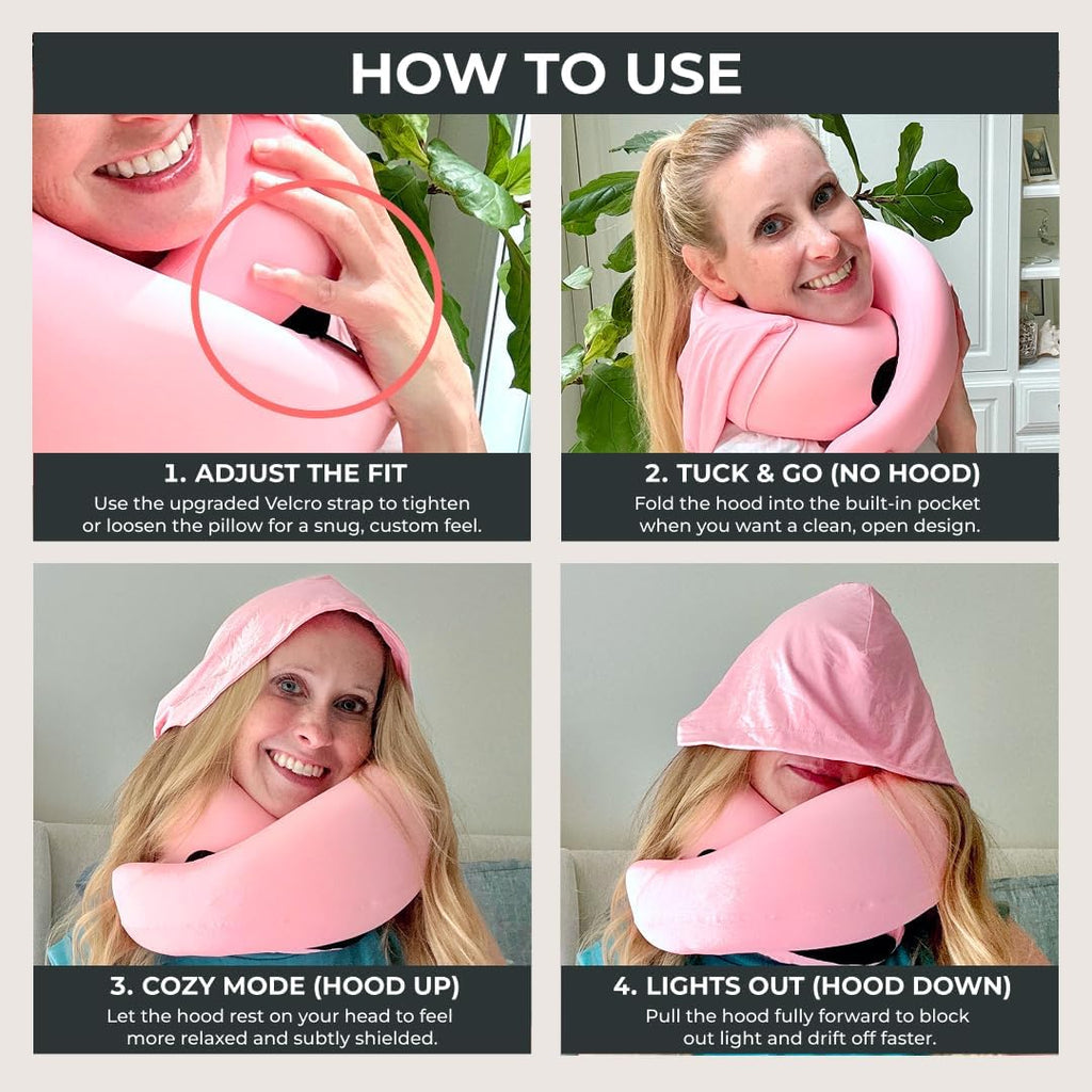 FlyHugz® 2.0 Hooded Travel Pillow – 2026 Original Release – Memory Foam Neck Pillow with Adjustable Hood & Premium Elastic Washable Cover…