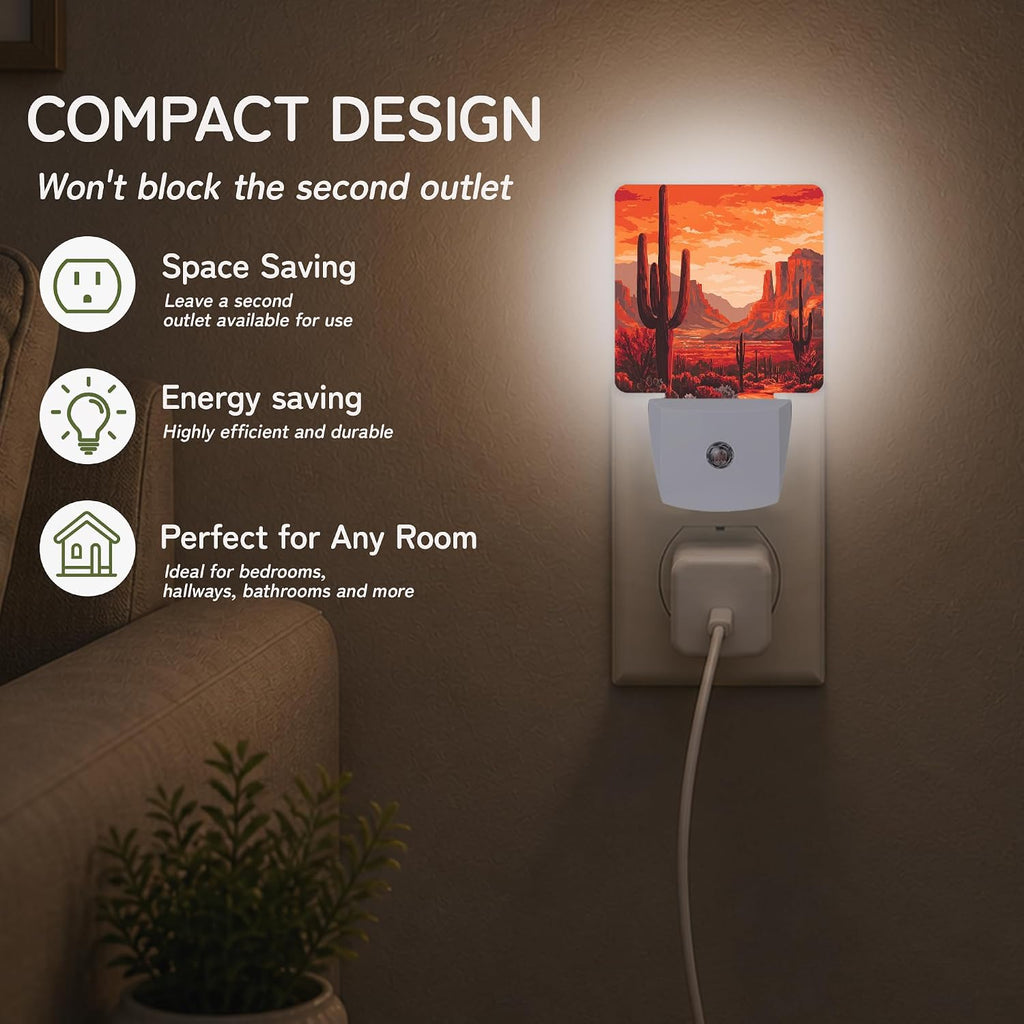 Night Light, Desert Cactus Sunset Night Lights Plug into Wall Decor for Bedroom Bathroom Hallway Kitchen, Dusk to Dawn Sensor Gift for…