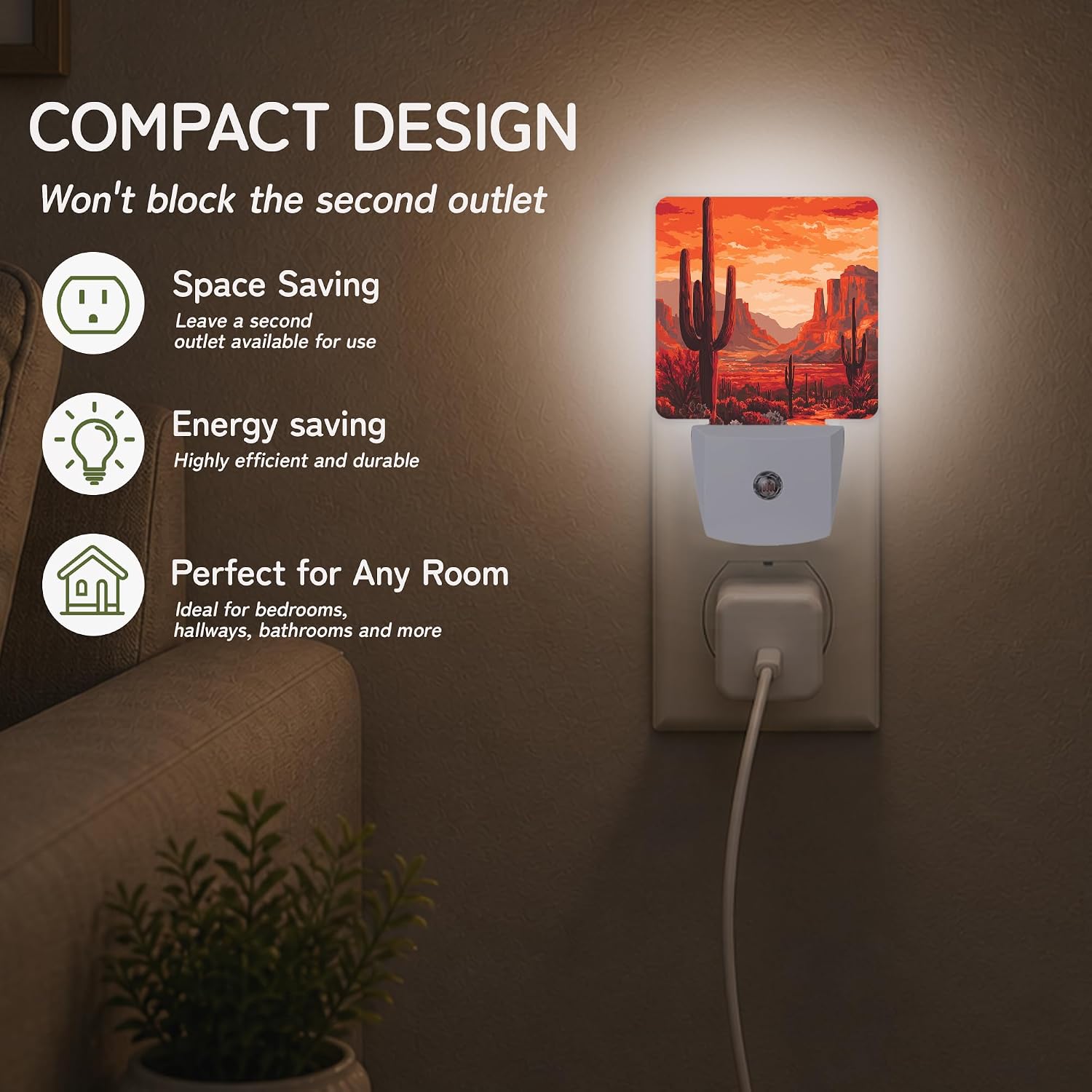 Night Light, Desert Cactus Sunset Night Lights Plug into Wall Decor for Bedroom Bathroom Hallway Kitchen, Dusk to Dawn Sensor Gift for…
