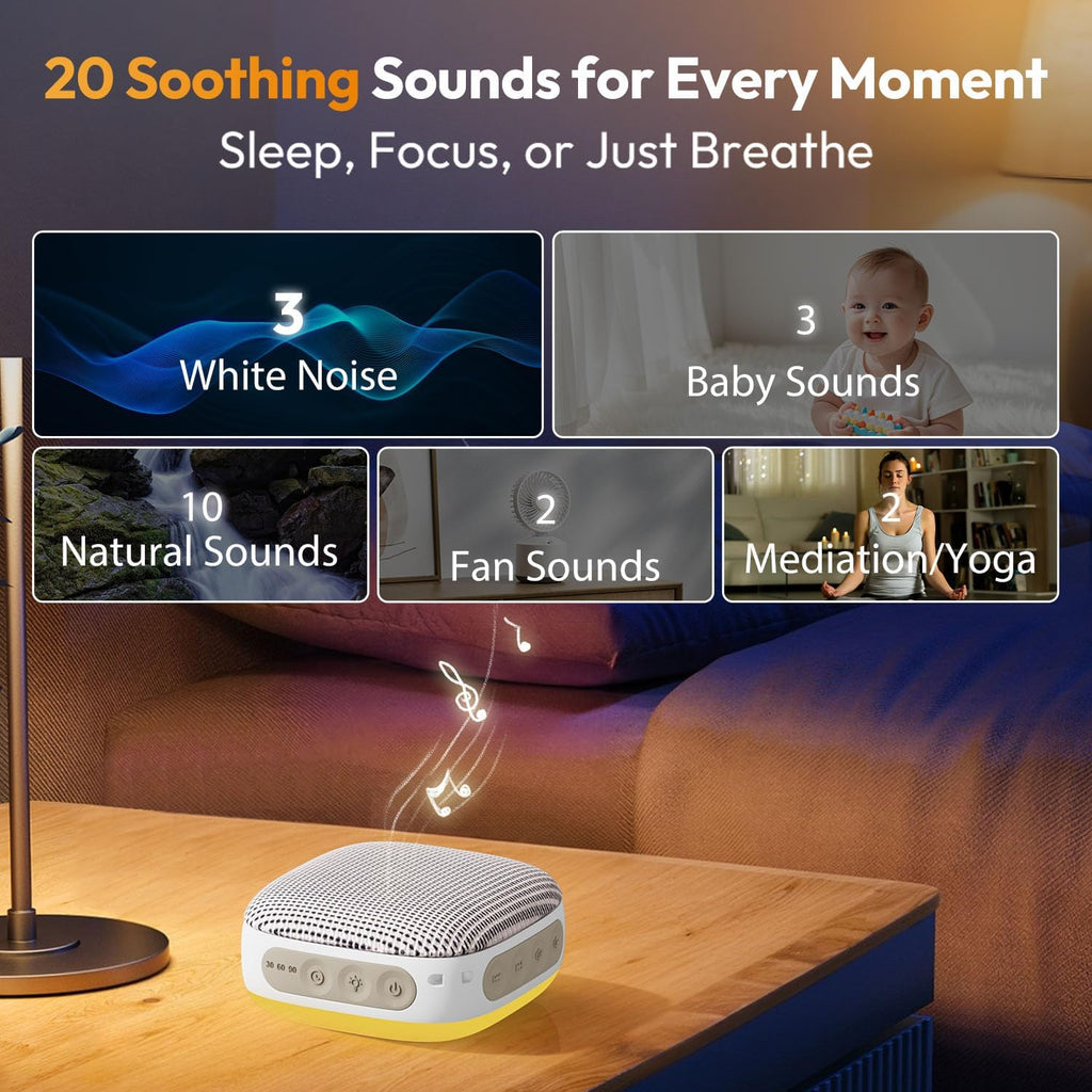 Portable Sound Machine for Travel, White Noise Sound Machine for Sleeping, 52-Hour Lasting Mini Noise Machine with 21 Quality Non-looping…