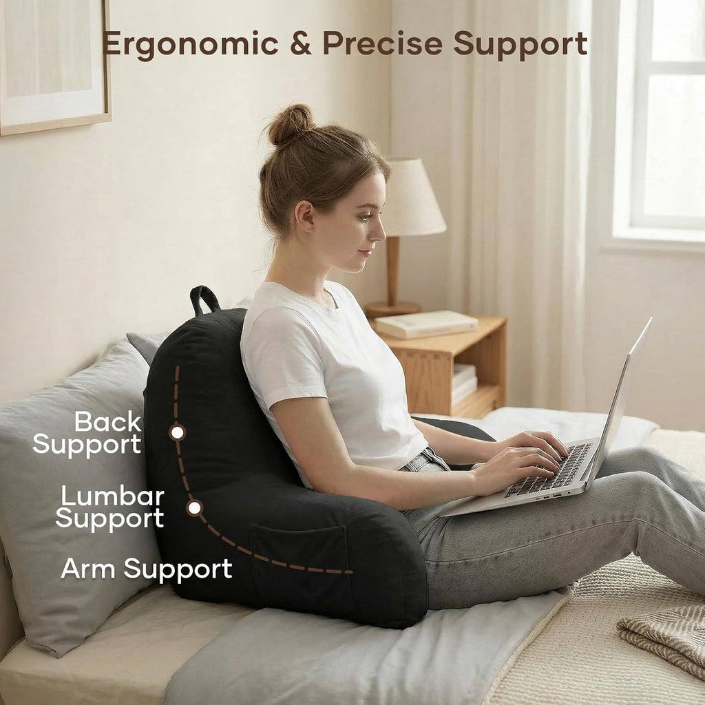 NOONTIDE Reading Pillow for Sitting up in Bed and Couch, Large Back Pillow for Adult & Teens with Soft Adjustable Neck Roll Backrest…