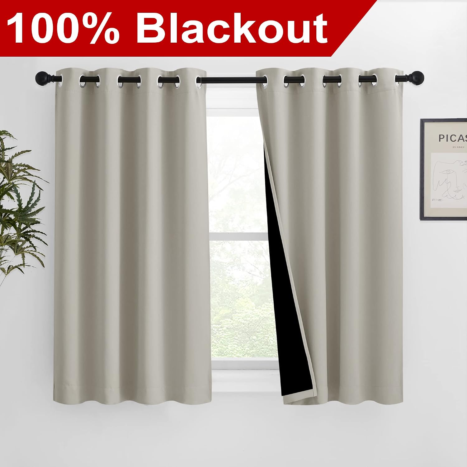 Nicetown 100% Blackout Curtains 54 inches Long, Double-Deck Completely Blackout Window Treatment Thermal Insulated Lined Drapes for Small W…