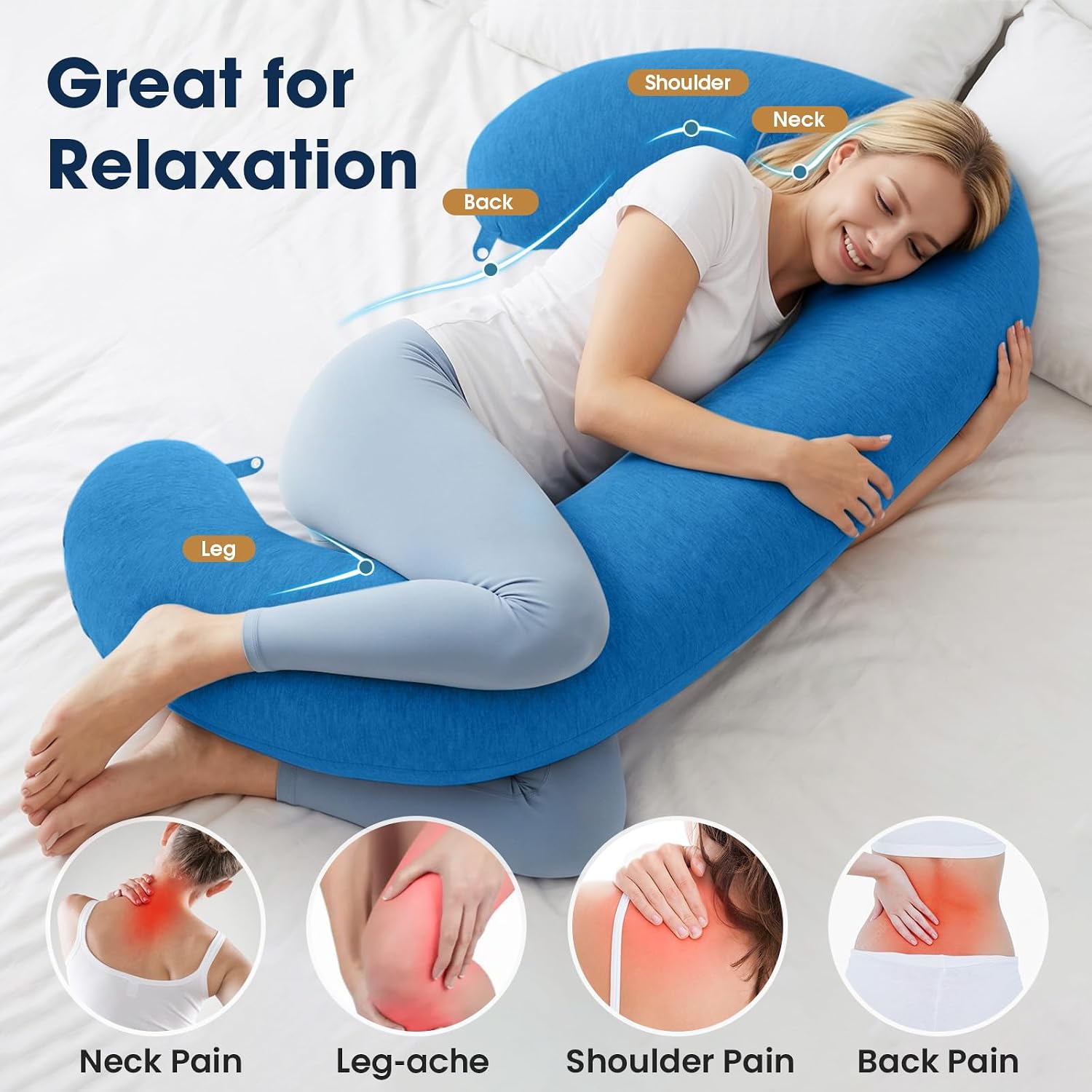 TranquilRelax TranquilRelax C Shaped Body Pillow for Side Sleepers, Memory Foam Long Pillow for Leg, Hip & Back Support, Soft Washab…