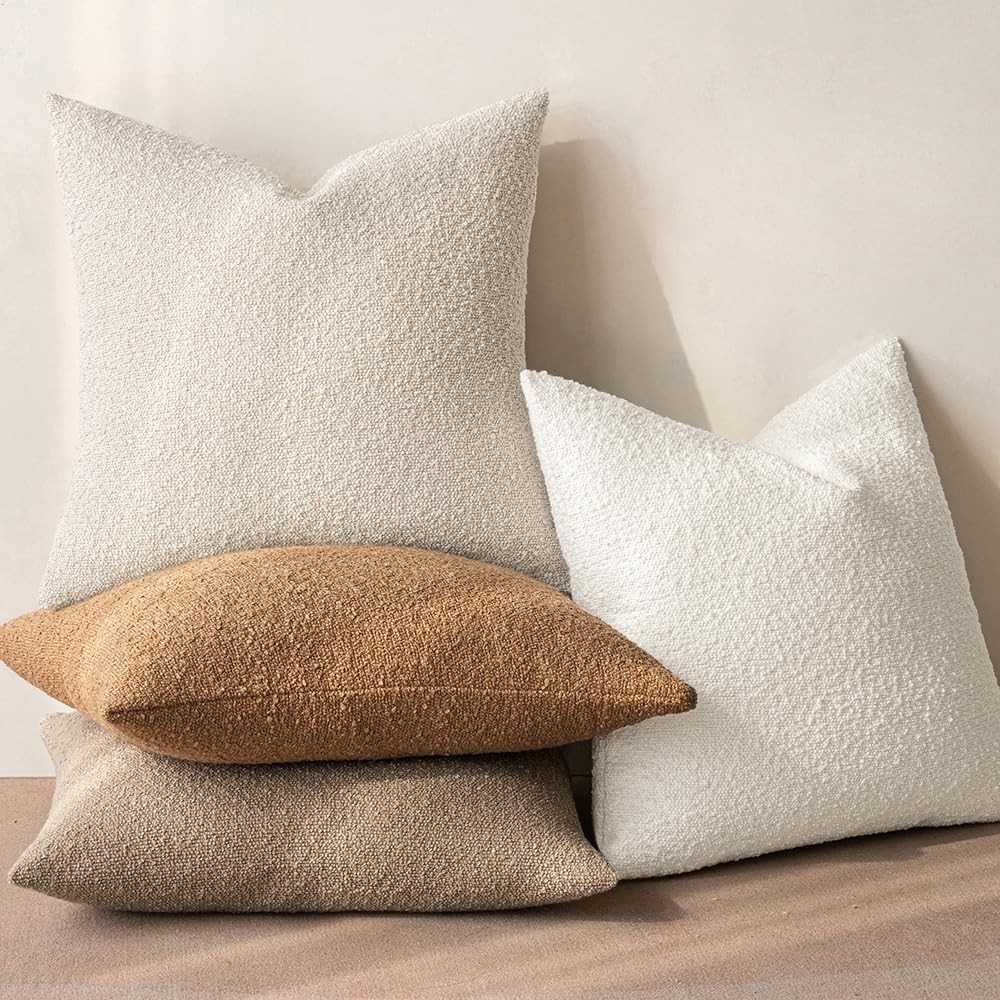 Miulee 12x20 Inch Decorative Lumbar Pillow Covers for Couch Bed Set of 2 Textured Boucle Neutral Throw Pillow Covers Cream White Accent Sol…