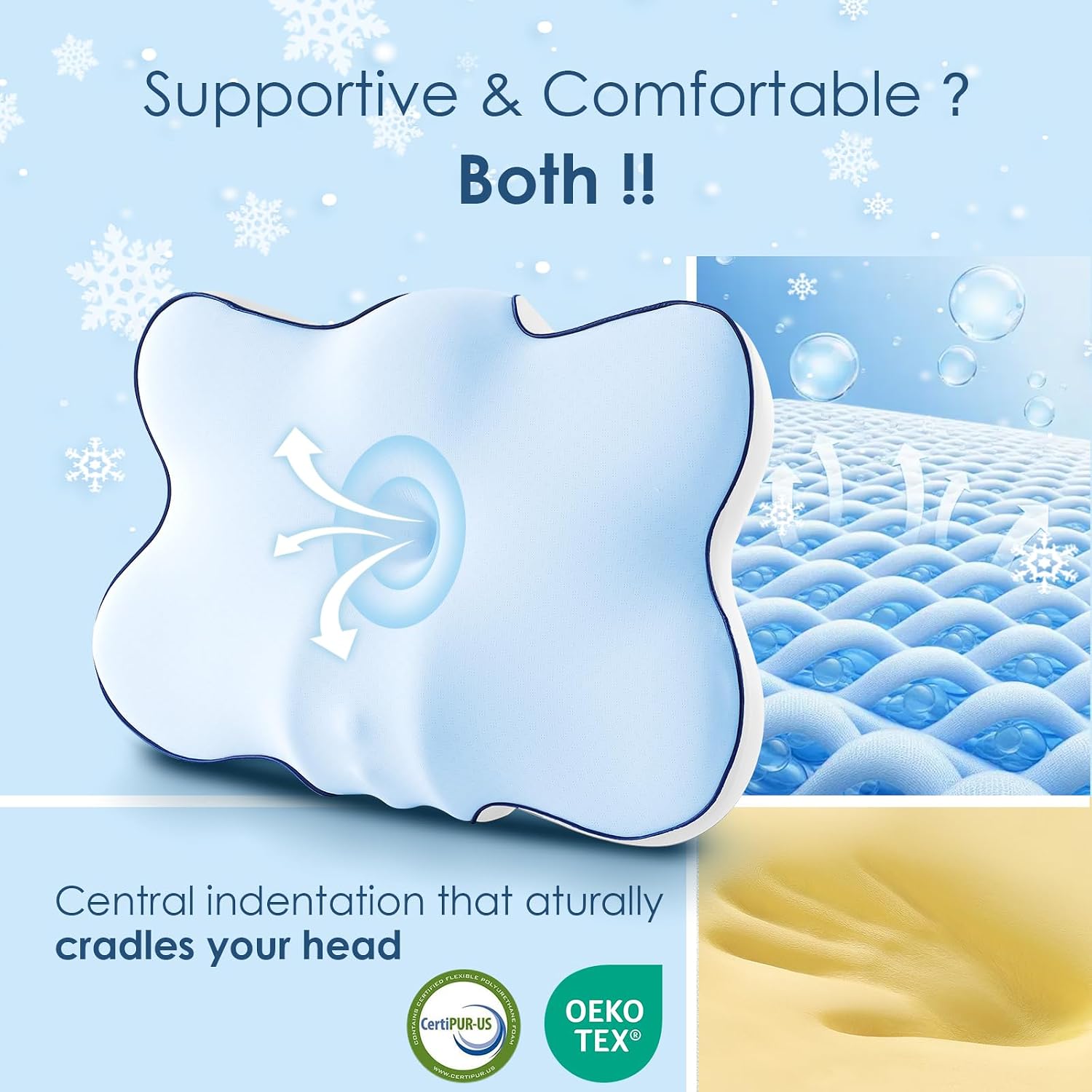 jiaao Cervical Pillow for Neck and Shoulder, Ergonomic Side Sleeper Pillow for, Cooling Memory Foam Pillows for Sleeping, Contour Pillow O…