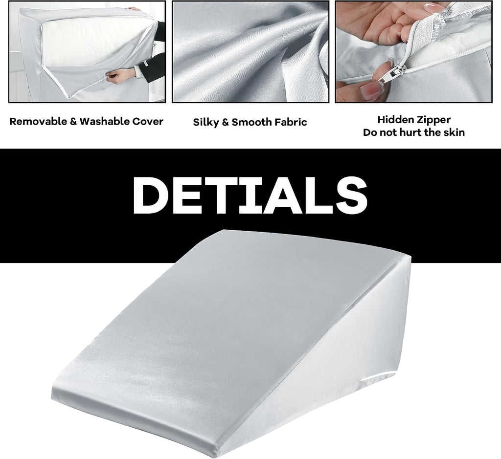 HOMBYS Satin Bed Wedge Pillow Cover Silky & Smooth Wedge Pillowcase 1 Pack 24x24x12, Soft & Breathable, Removable & Machine…