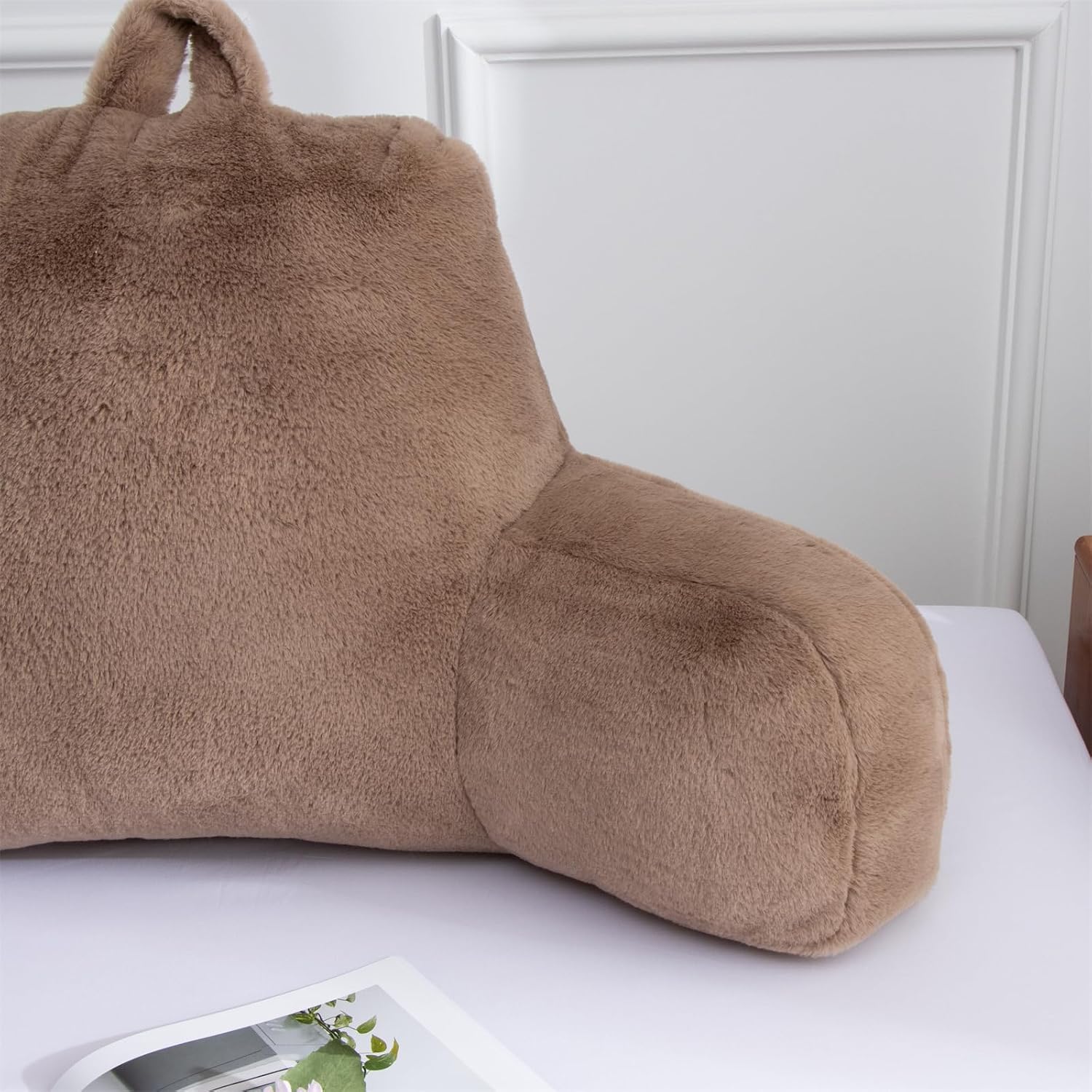 Aimuan Reading Pillow Bed Rest Pillow with Arms Rabbit Fur Cushion for Adults Teens Incline Rest Sitting up & Sleeping Snoring Pillow…